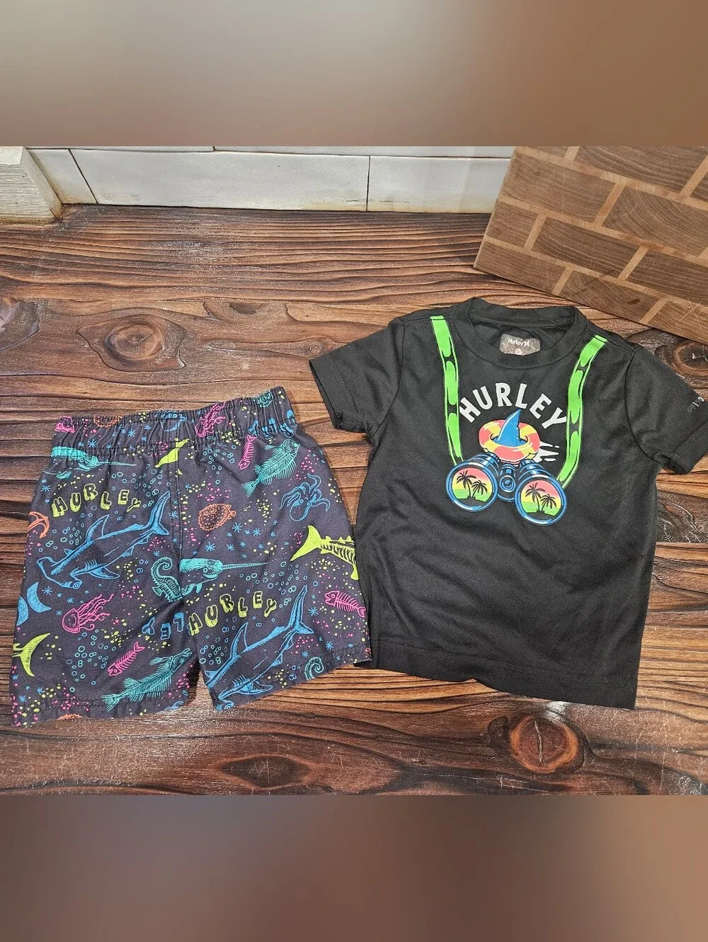 Toddler 3T Hurley Board Swim Shorts Trunks And Sun Sheild Shirts Bundle